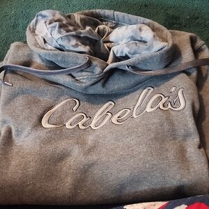 Cabela's Gray Hoodie with Camo-Lined Hood